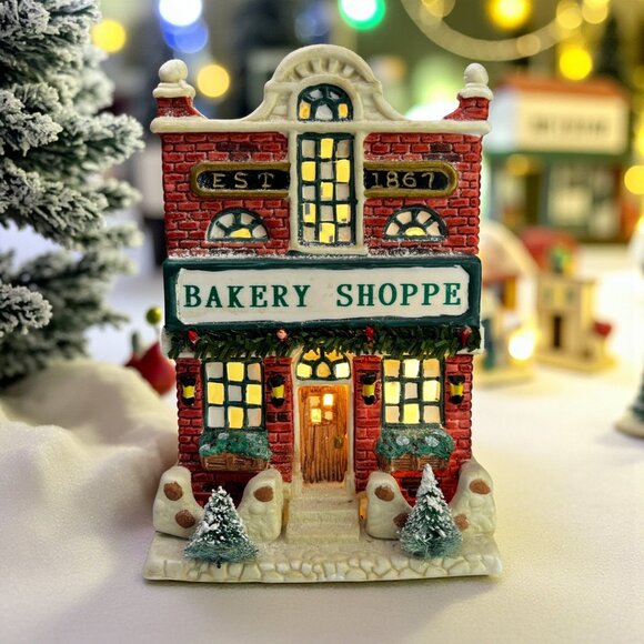 Christmas Valley Bakery Shoppe Vintage Lighted Christmas Building 1994 - Picture 1 of 13